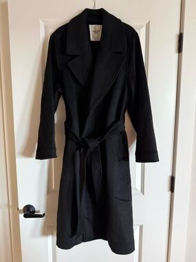 NEW: Abercrombie & Fitch Black Wool-Blend Belted Pea Coat